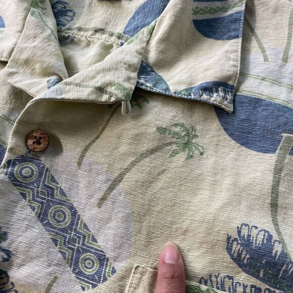 Tommy Bahama Mens Silk Hawaiian Shirt Button Down Size XL‎ Ivory Green,Hawaiian - Picture 6 of 13